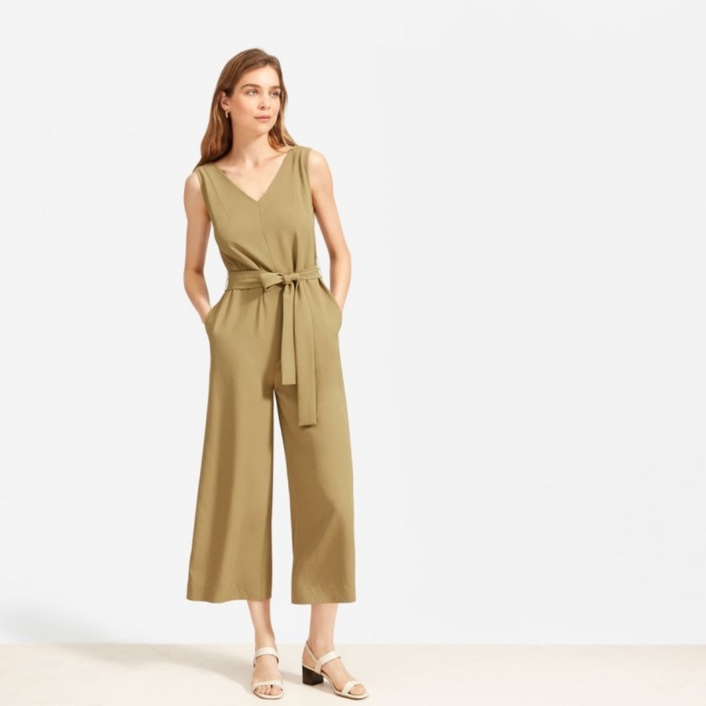 Everlane Japanese GoWeave Essentials Jumpsuit in Olive Green